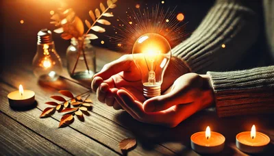 Hands Holding A Glowing Light Bulb