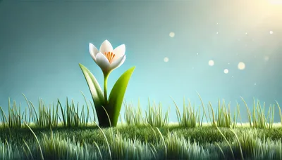 Single White Crocus Flower In Green Grass
