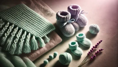 Handmade Knitted Baby Booties and Yarn Accessories