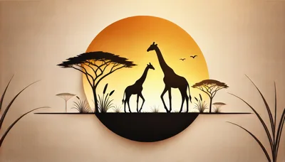 Silhouette of Two Giraffes in African Savanna Sunset