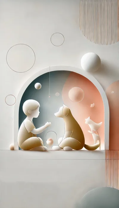 Minimalist 3D Illustration Of A Child And Dog