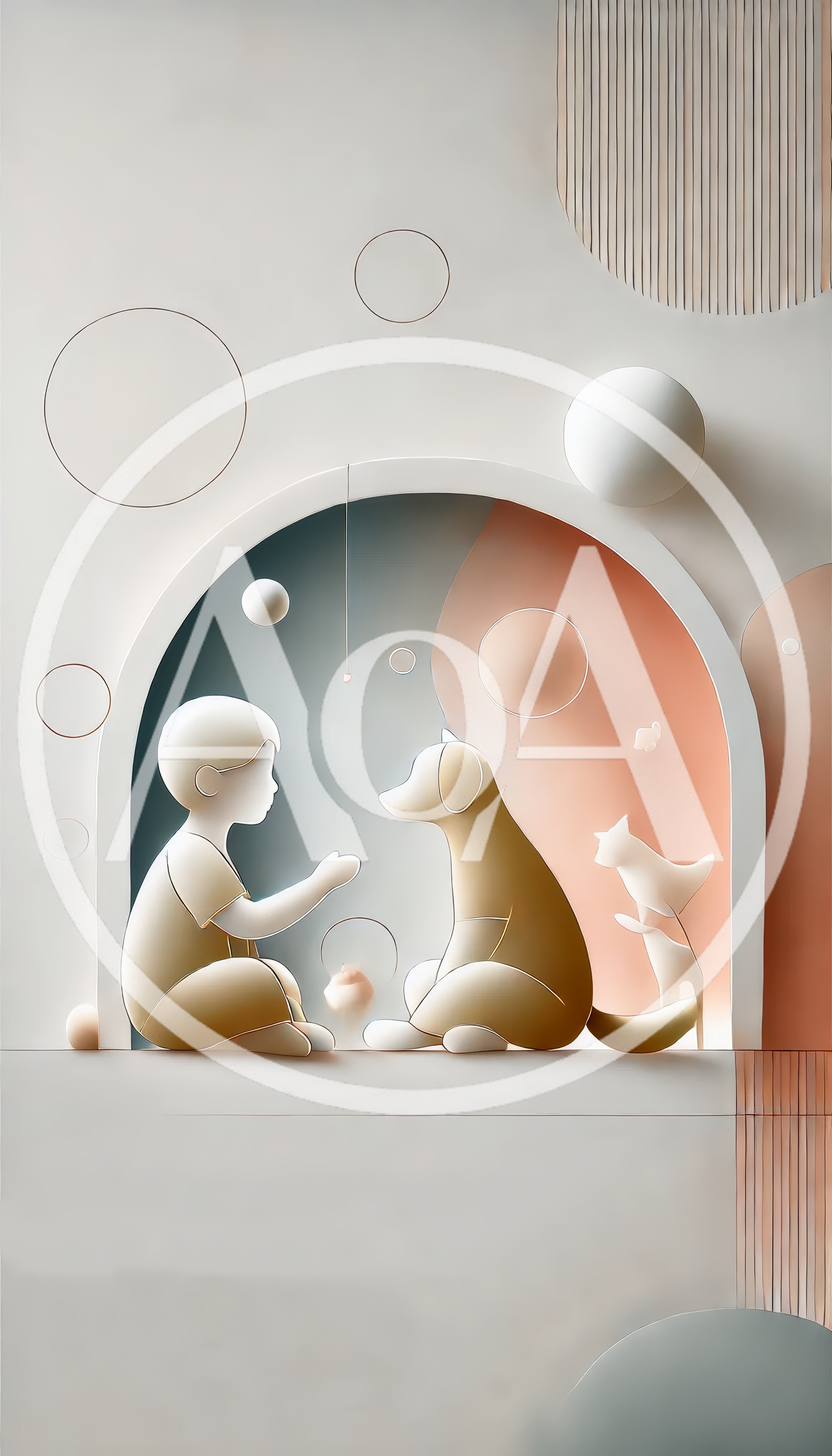 Minimalist 3D Illustration Of A Child And Dog