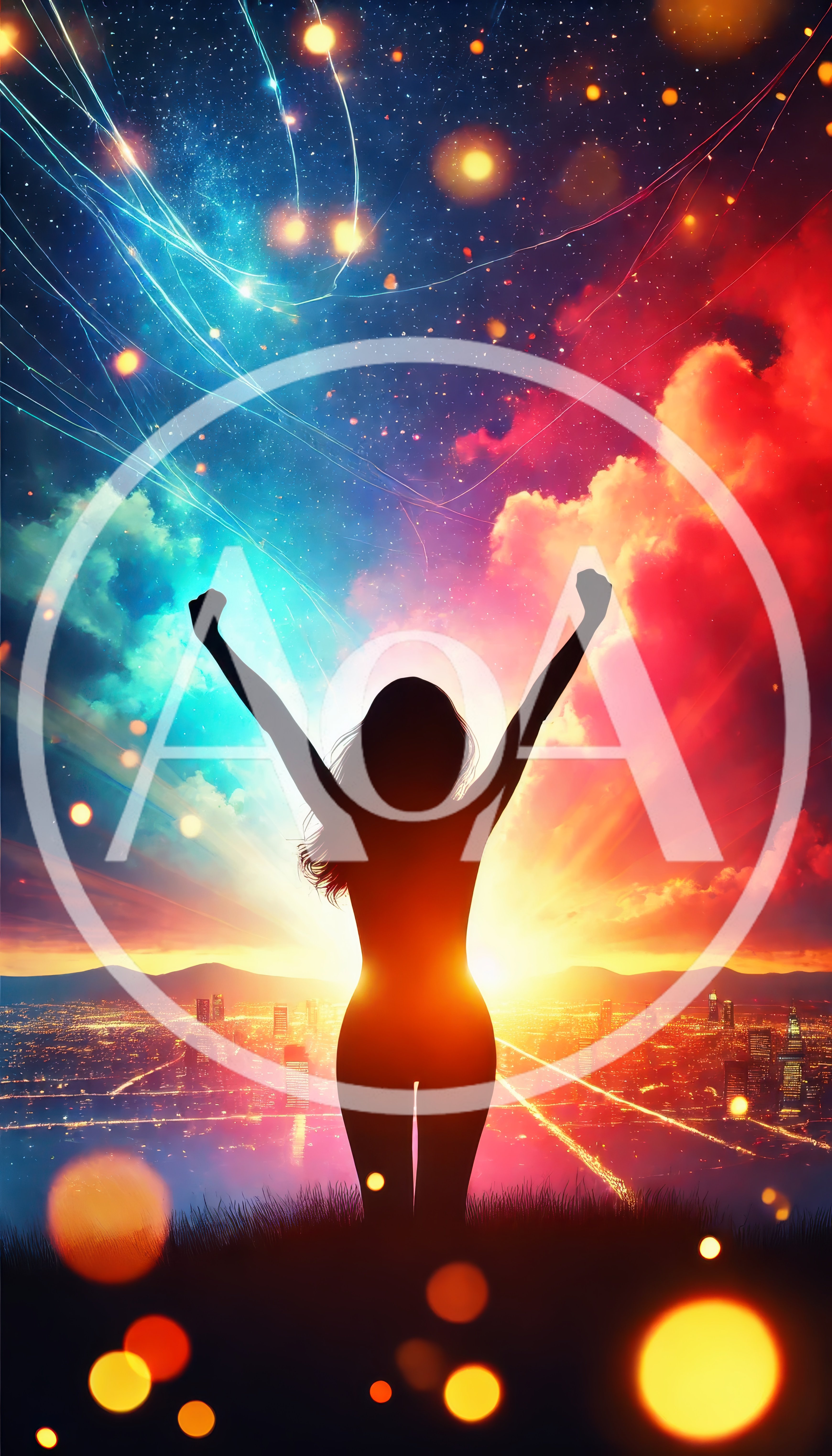 Silhouette Of A Woman Celebrating Success Over Cityscape