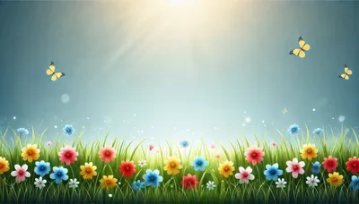 Spring Meadow With Colorful Flowers And Butterflies