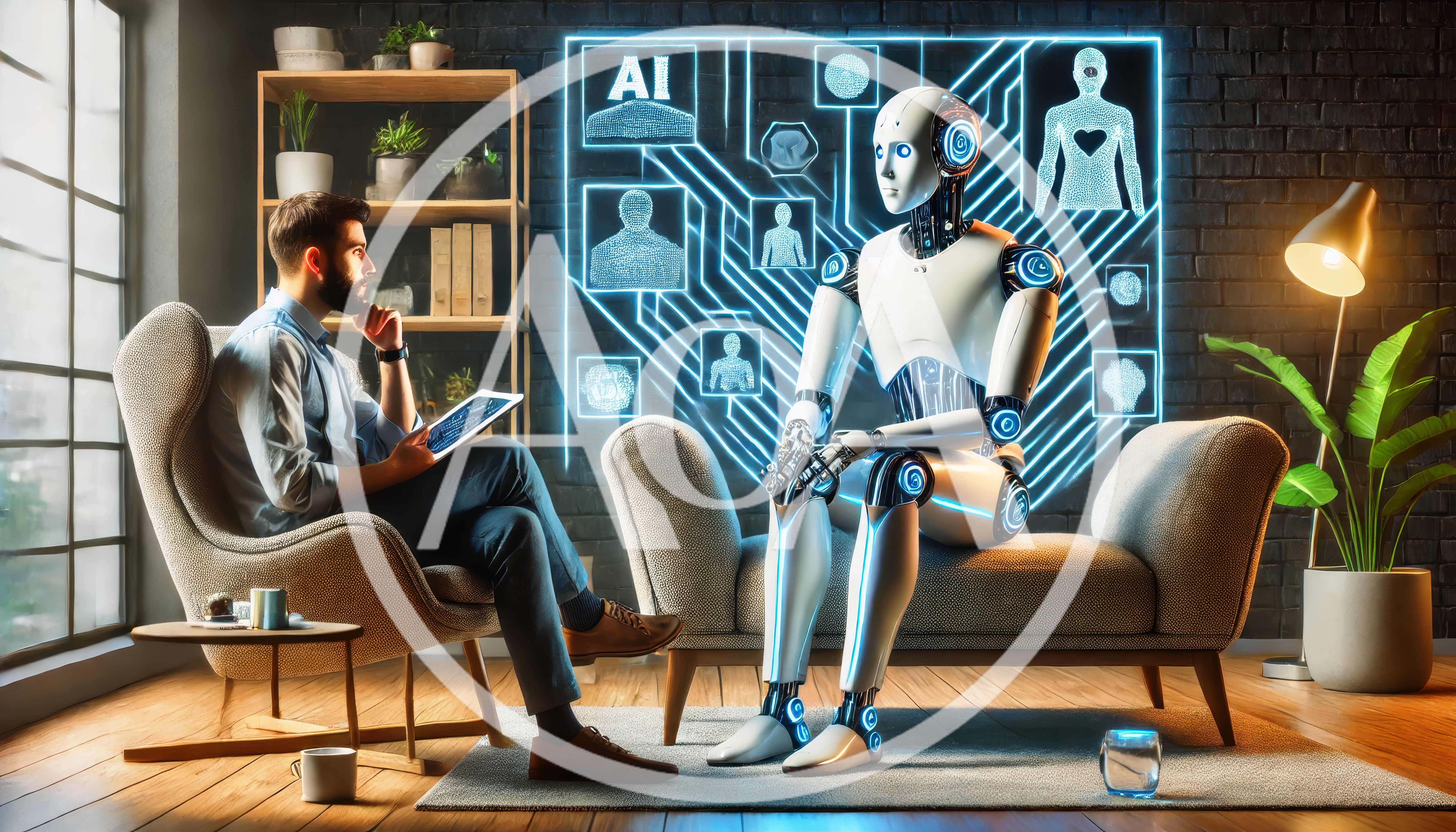 Man Consulting With Advanced Humanoid Robot In Modern Office
