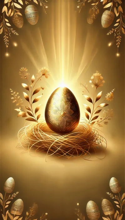 Golden Easter Egg In A Nest With Floral Accents