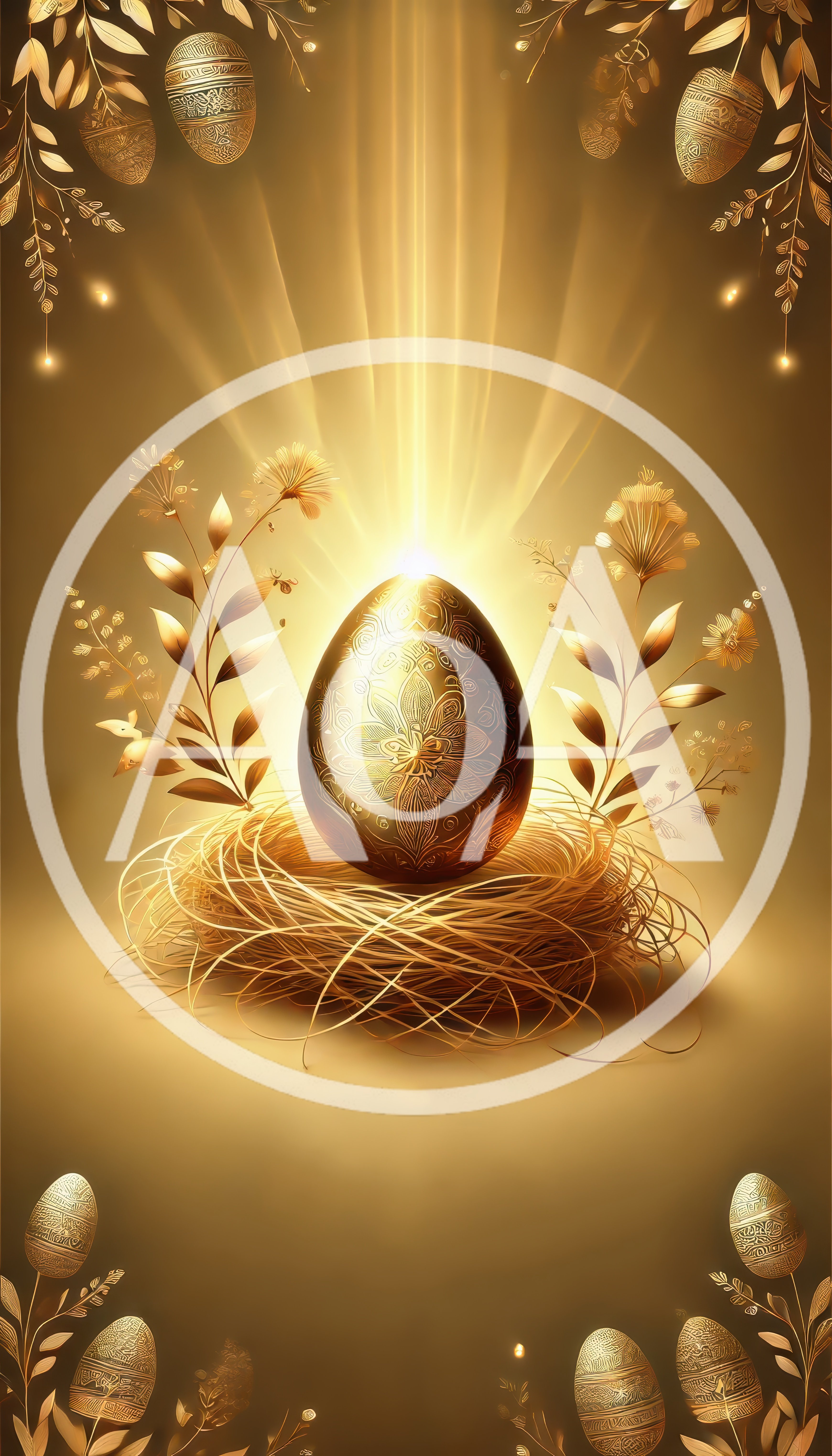 Golden Easter Egg In A Nest With Floral Accents