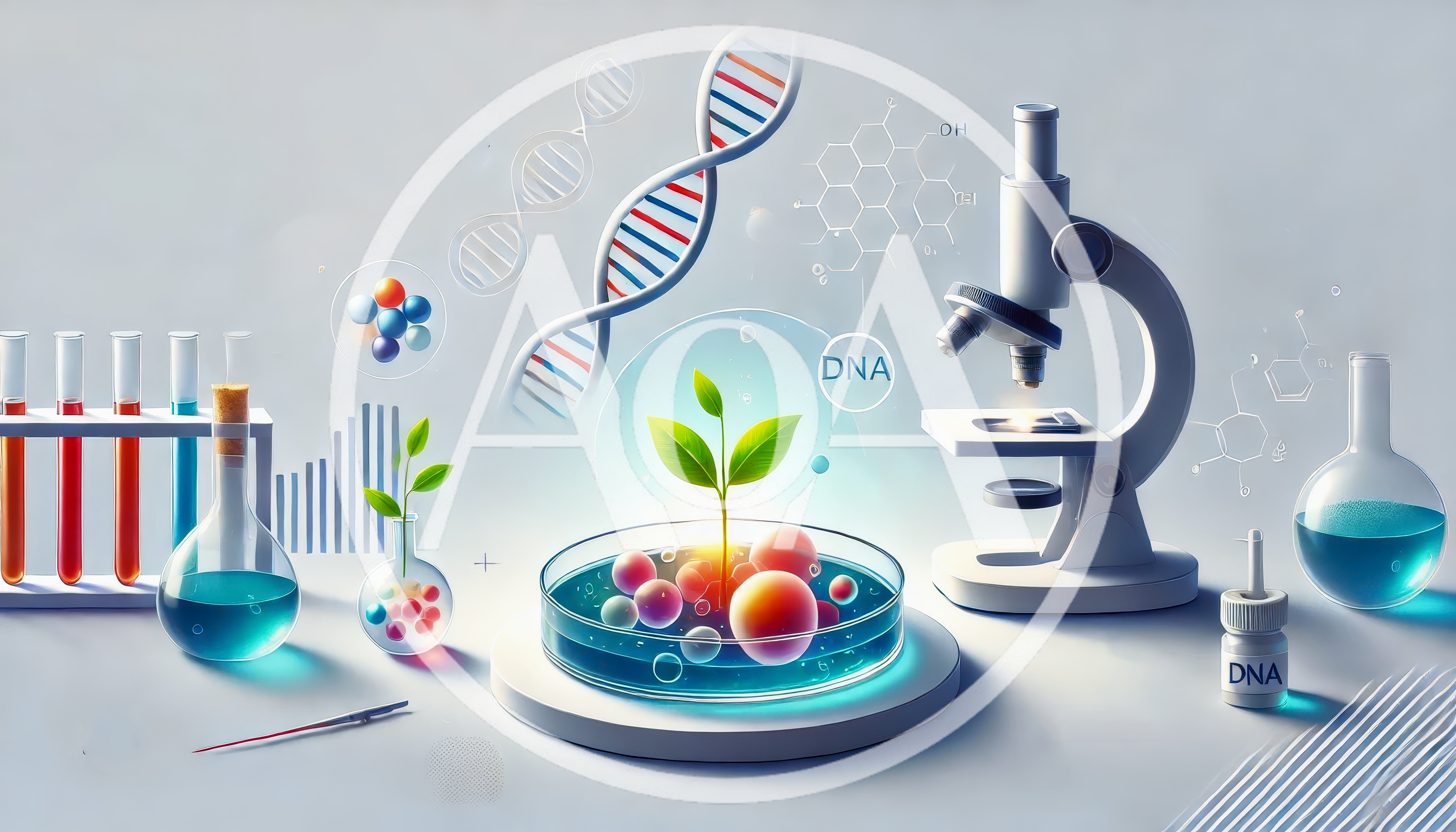 Scientific Laboratory Equipment With DNA And Plant Growth