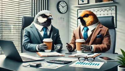 Anthropomorphic Birds In Business Suits Having A Meeting