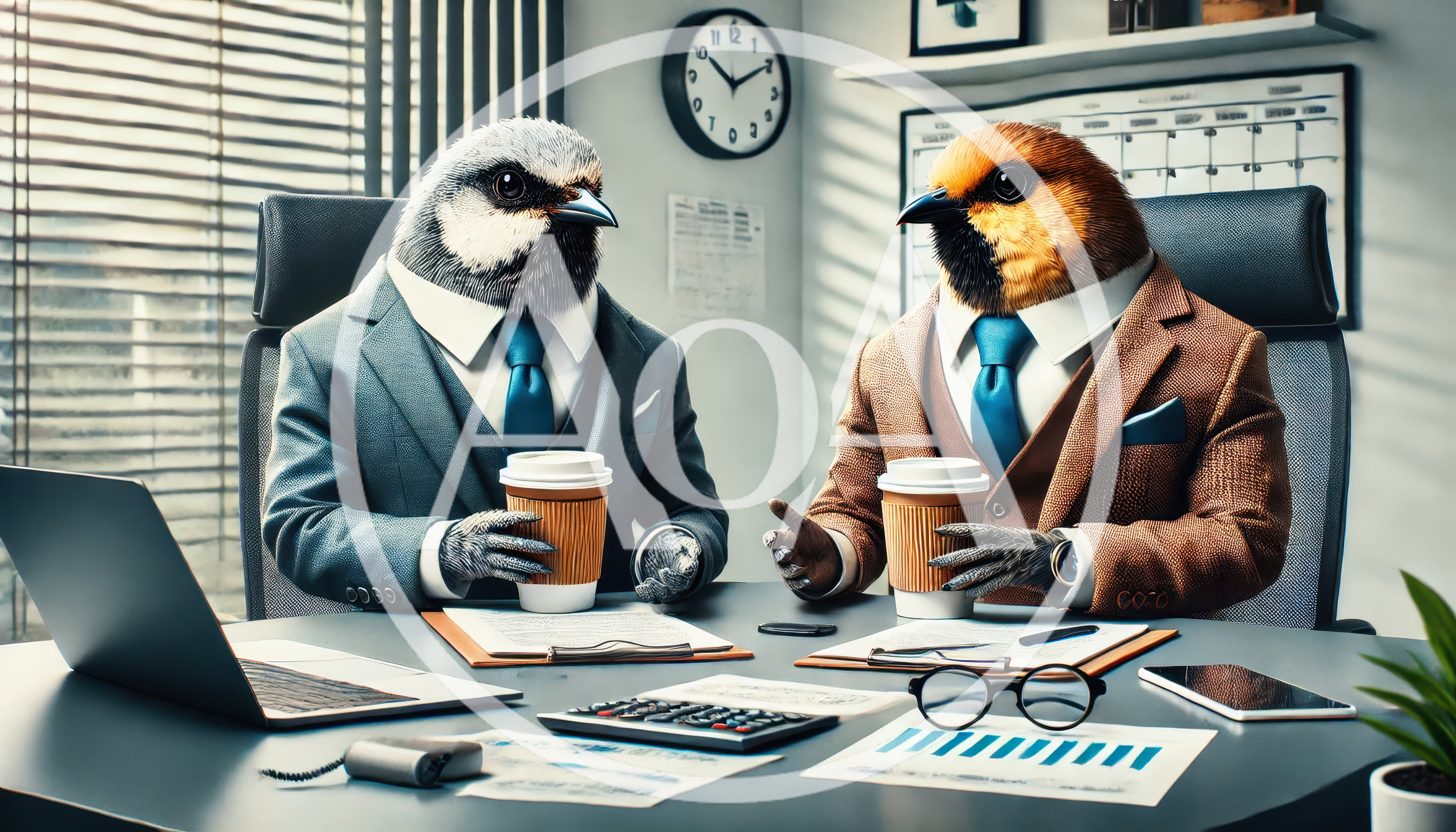 Anthropomorphic Birds In Business Suits Having A Meeting