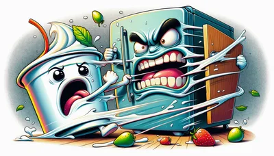 Angry Anthropomorphic Milkshake Fighting A Refrigerator
