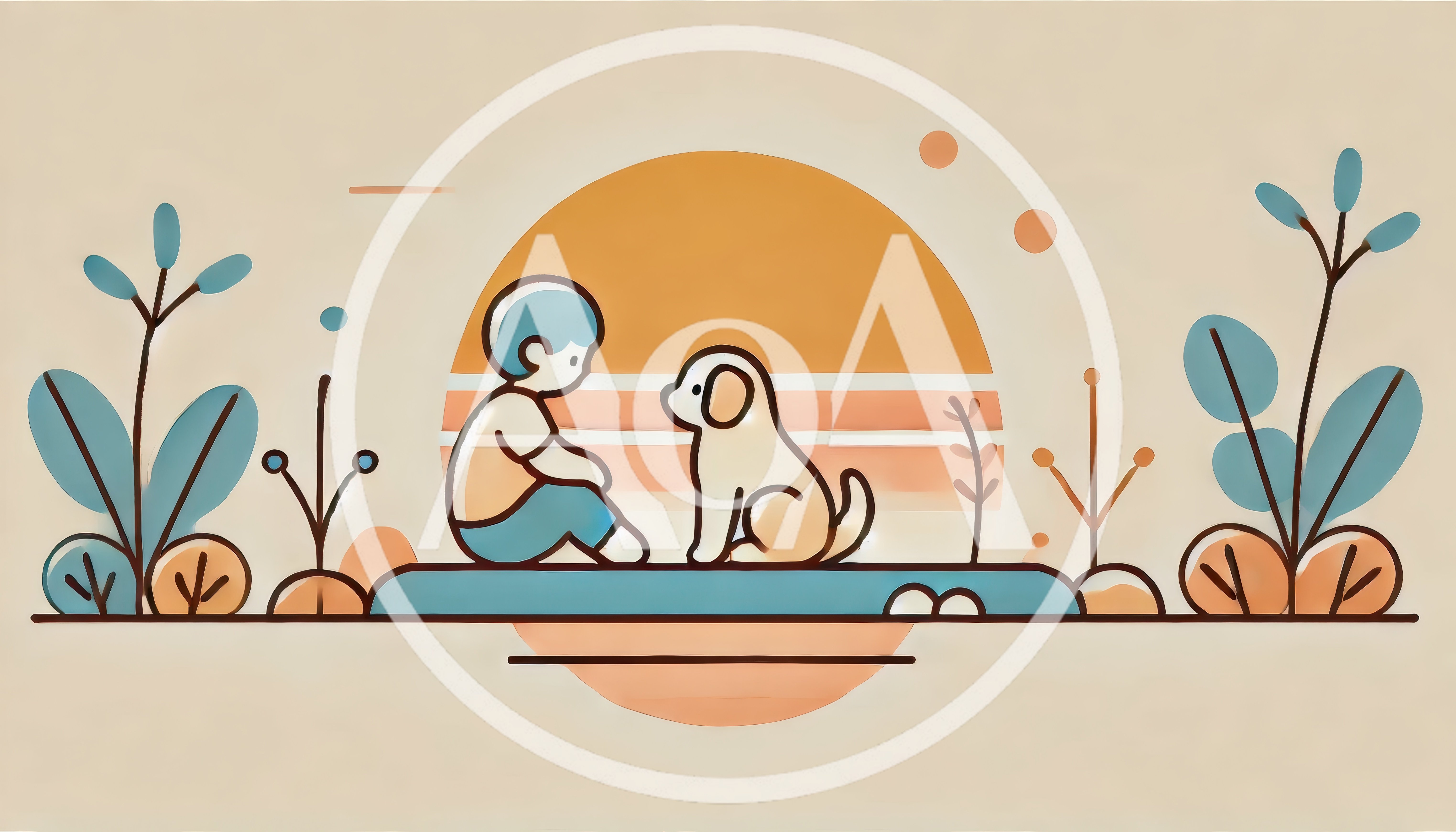 Minimalist Illustration of a Child and Dog