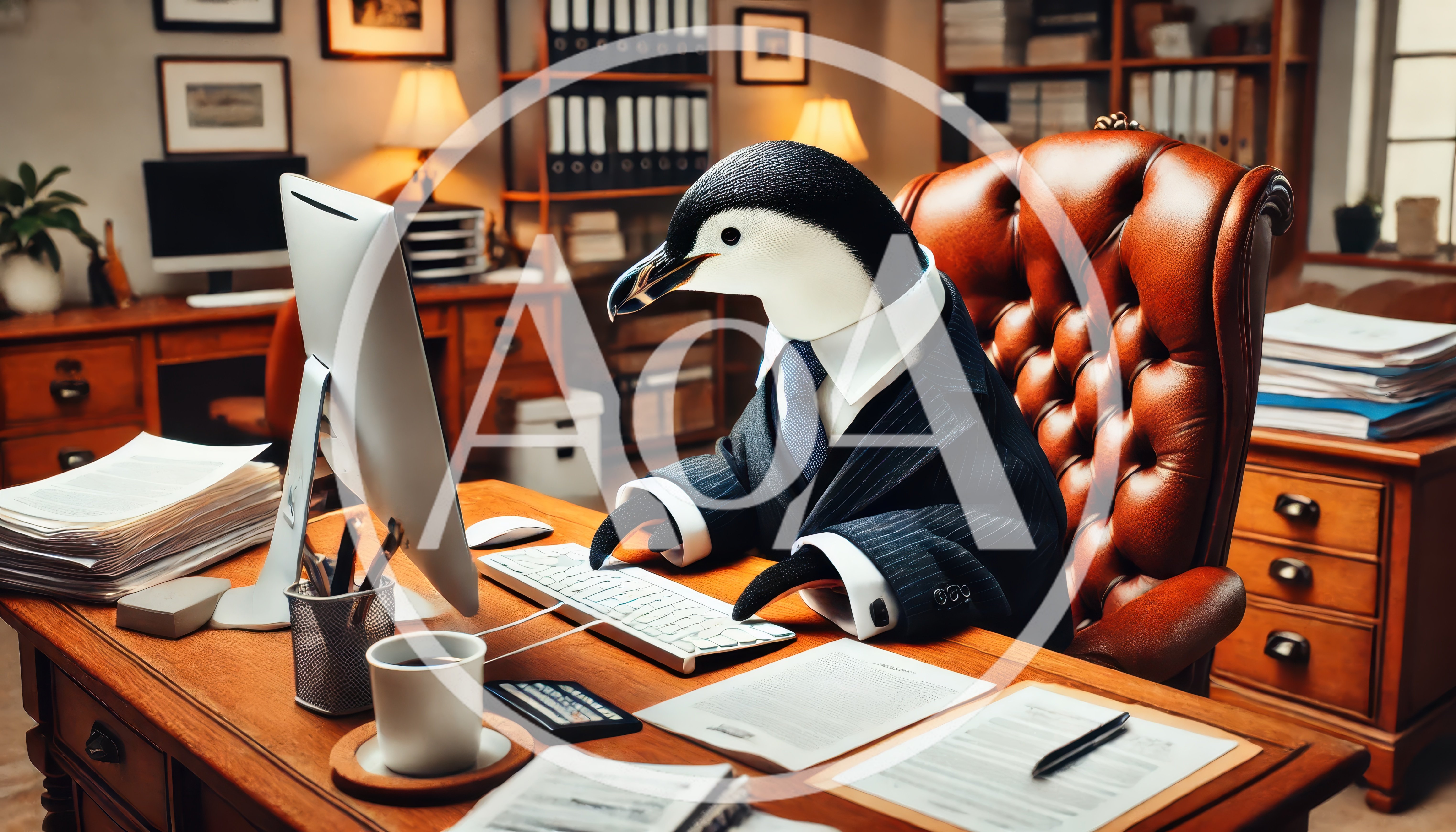 Penguin Businessman Working at Office Desk