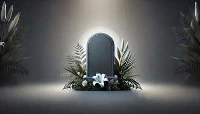 Funeral Memorial Tombstone With White Lily Flowers