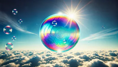 Iridescent Soap Bubble Floating Above Clouds