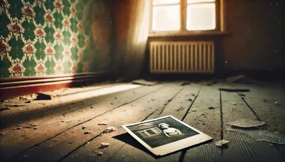 Old Photograph Lying On Dusty Wooden Floor