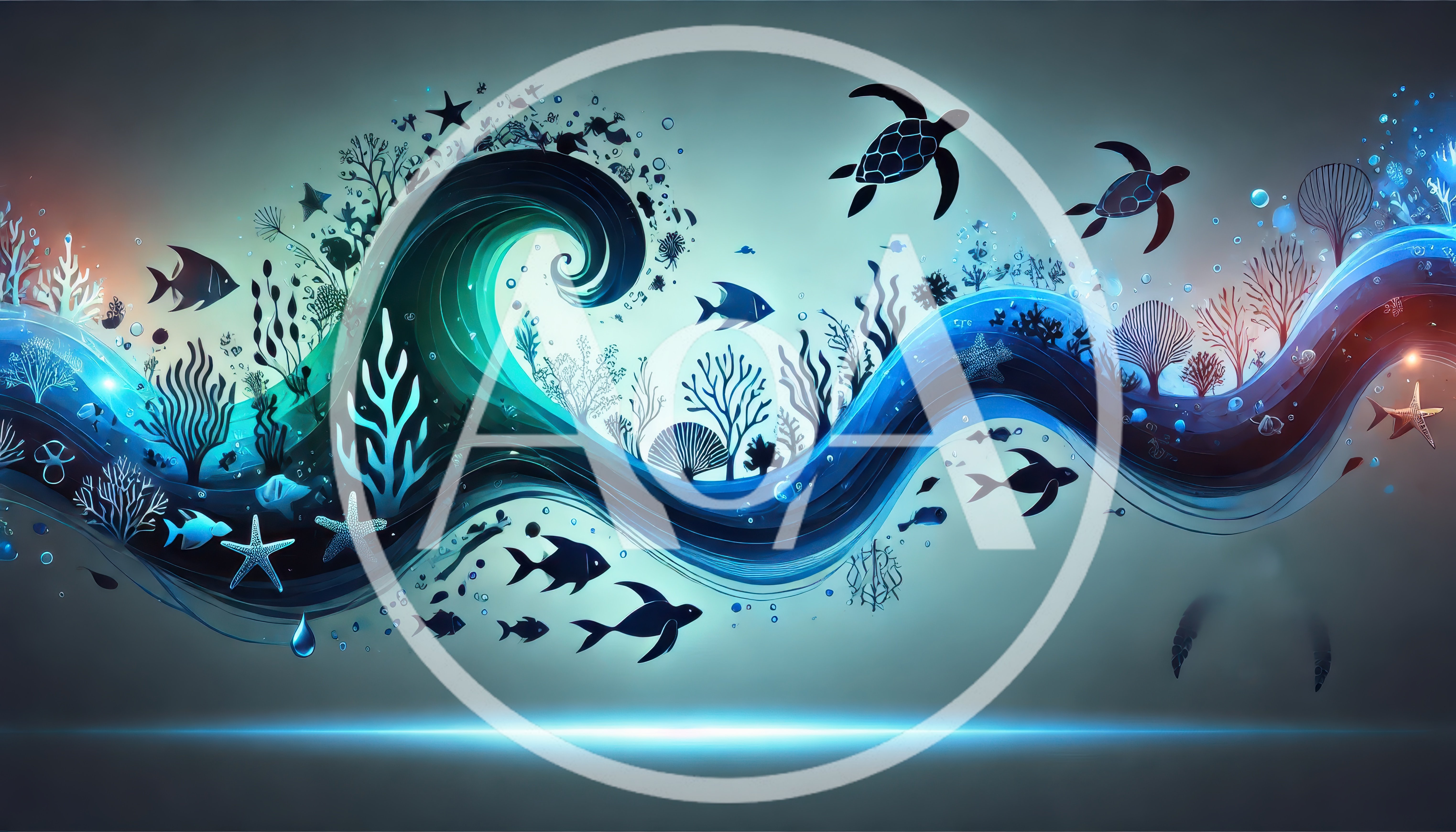 Abstract Underwater Ocean Wave With Marine Life Silhouettes