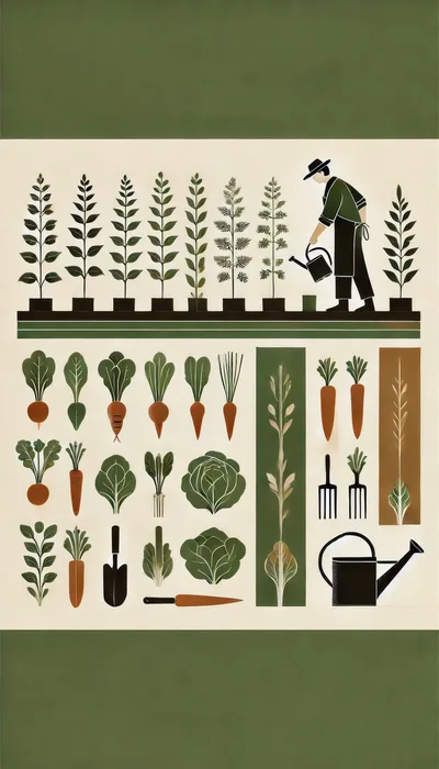 Gardening Illustration With Vegetables And Tools