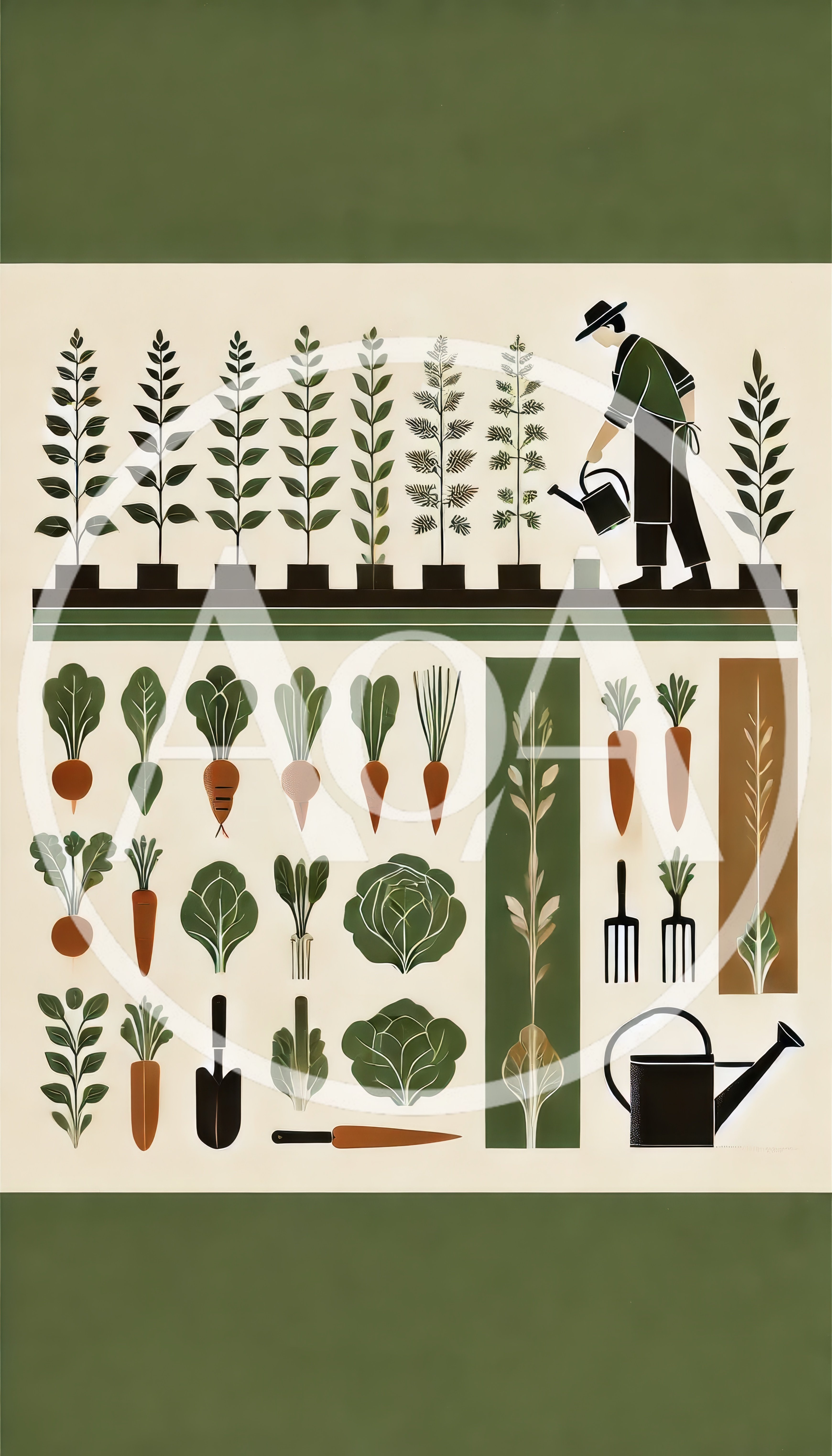 Gardening Illustration With Vegetables And Tools