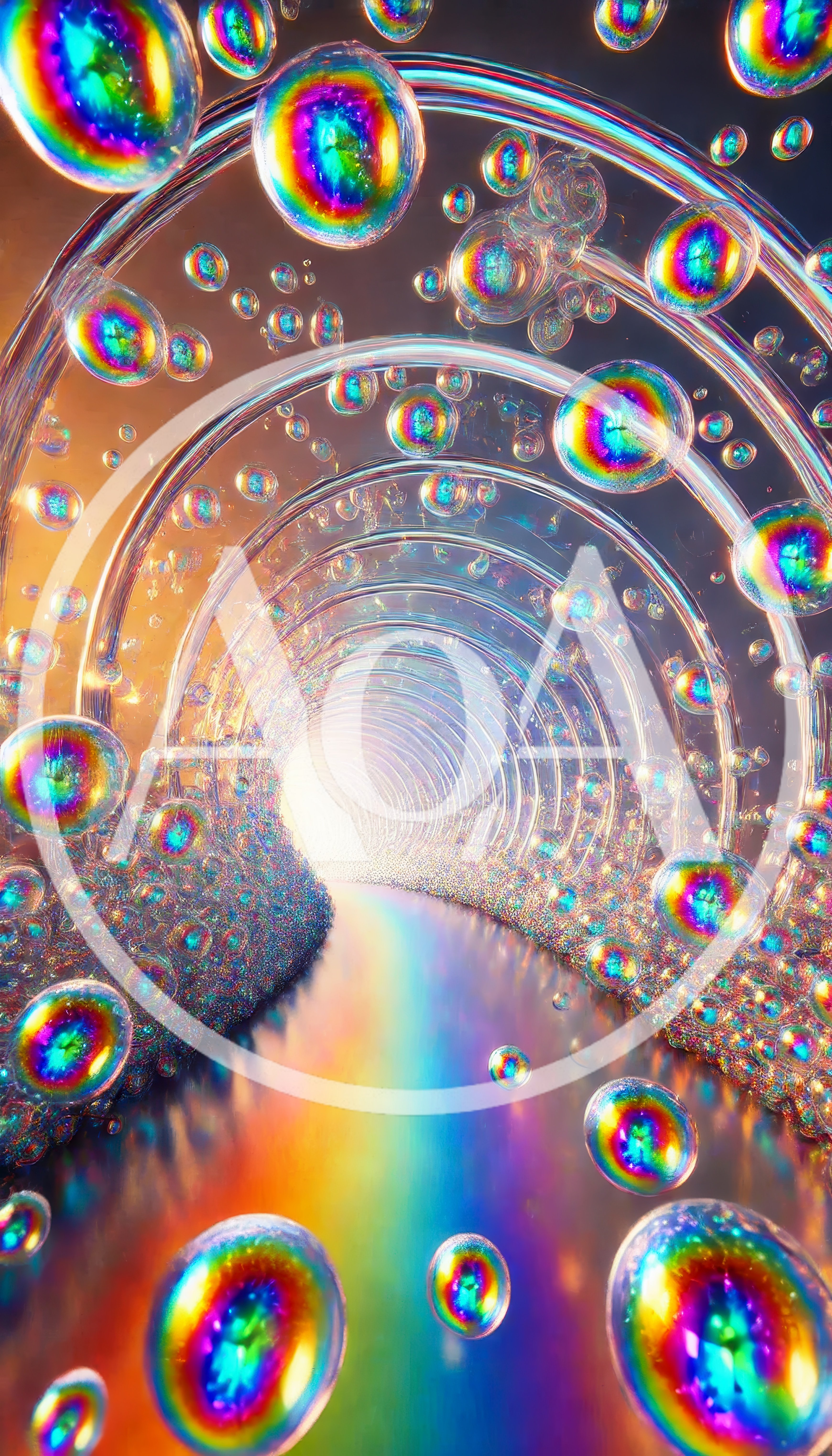 Abstract Tunnel Of Iridescent Floating Bubbles
