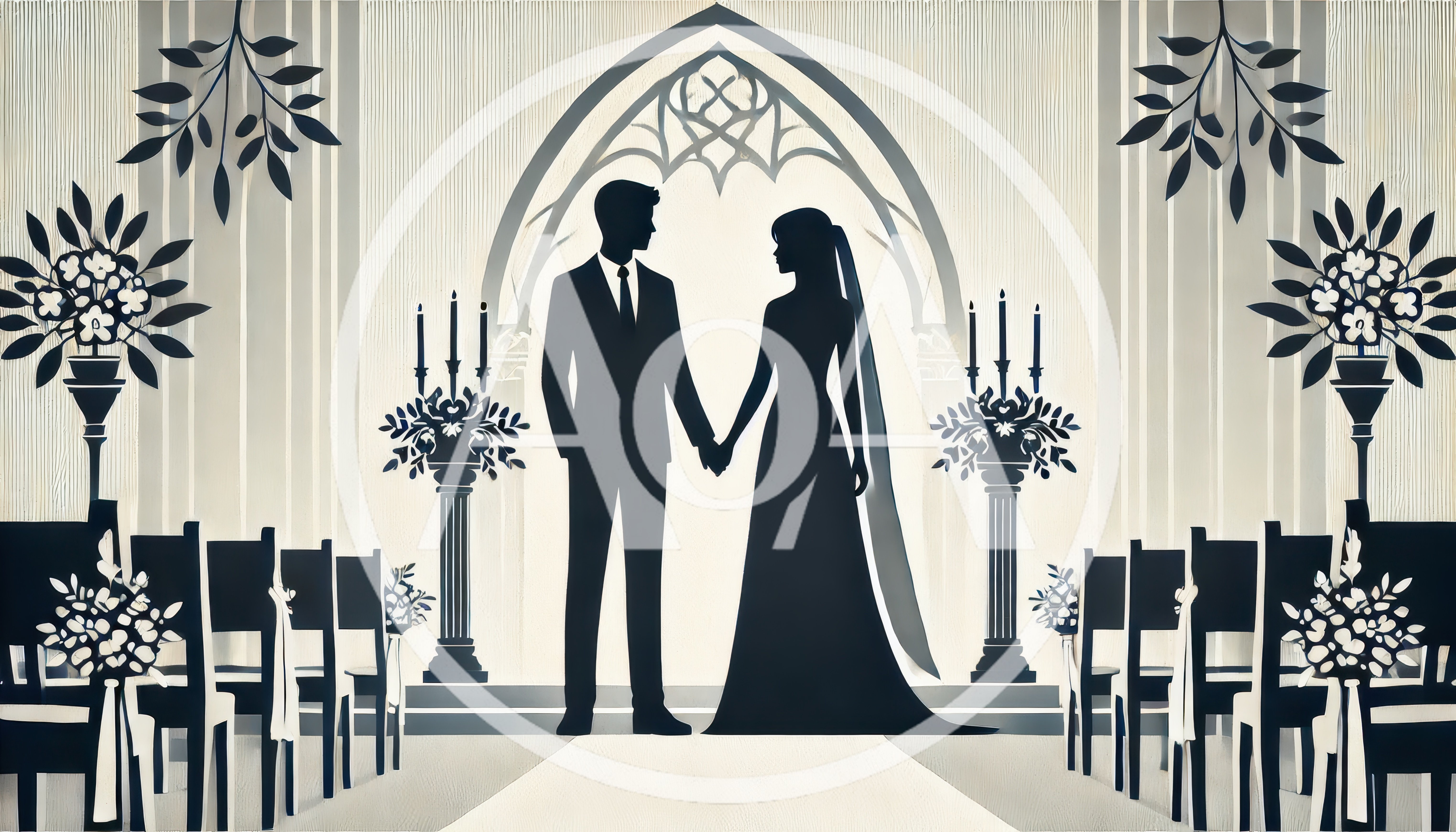 Silhouette Of A Bride And Groom At Wedding Ceremony