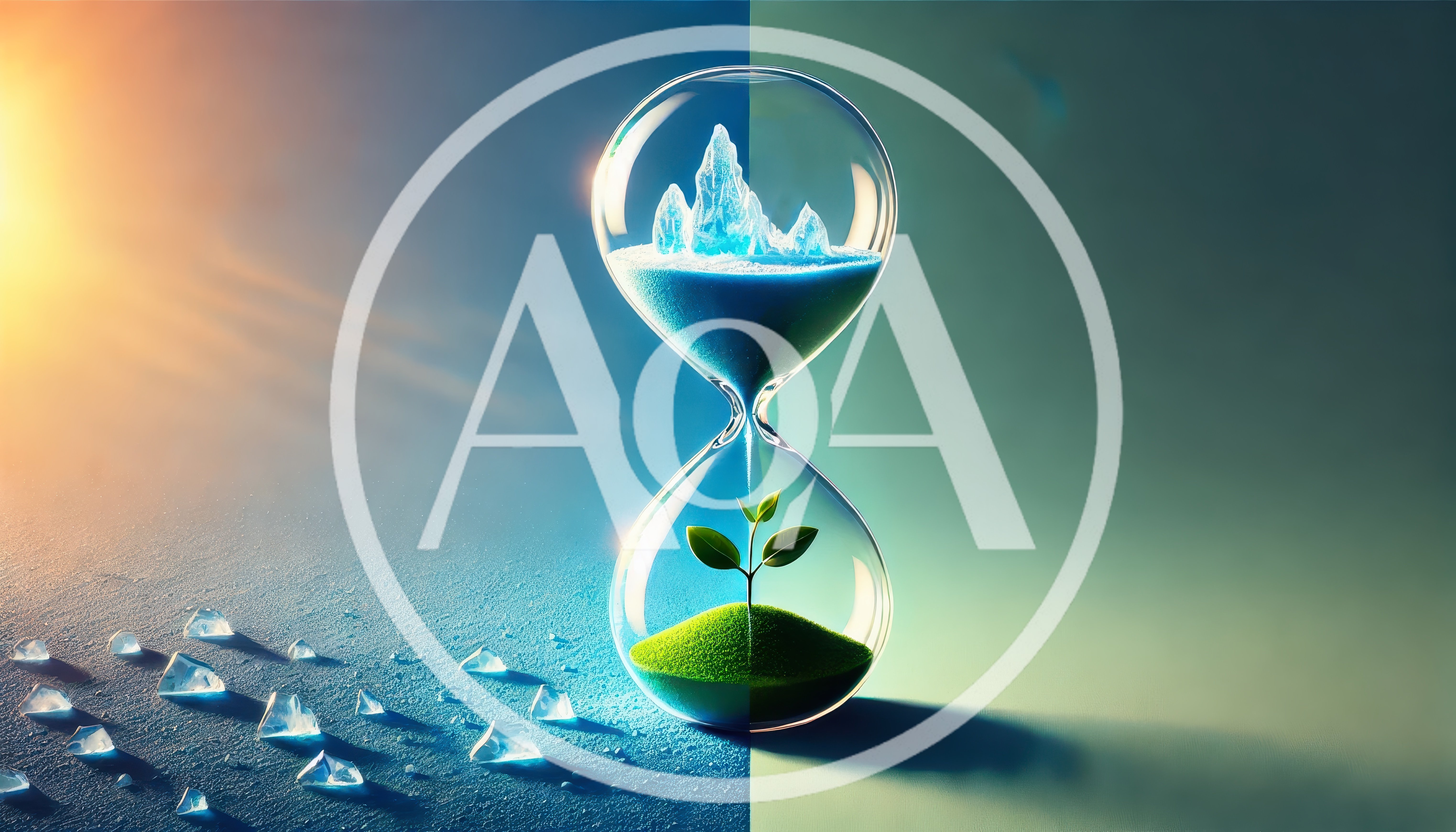 Conceptual Hourglass With Melting Ice And Growing Plant