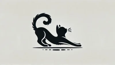 Minimalist Black Cat Silhouette Stretching