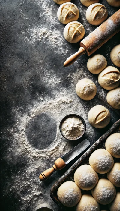 Dough Balls Prepared For Baking On Dark Surface