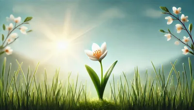 Single White Flower Blooming In Sunny Meadow