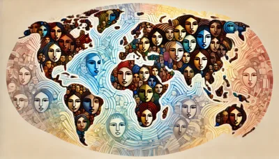 Stylized World Map Composed Of Diverse Human Faces