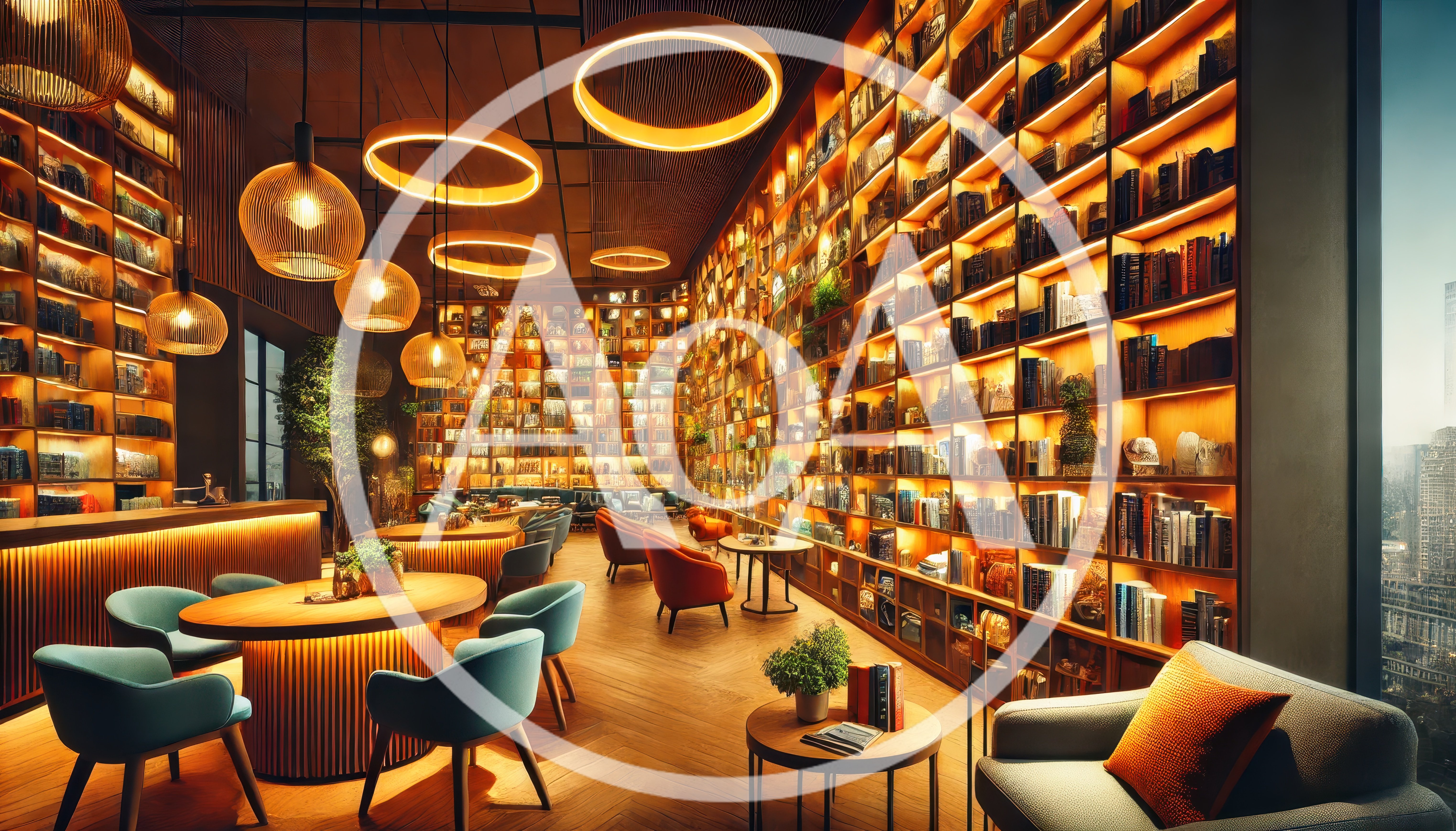 Modern Library Lounge With Warm Ambient Lighting