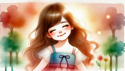 Watercolor Illustration Of A Smiling Young Girl