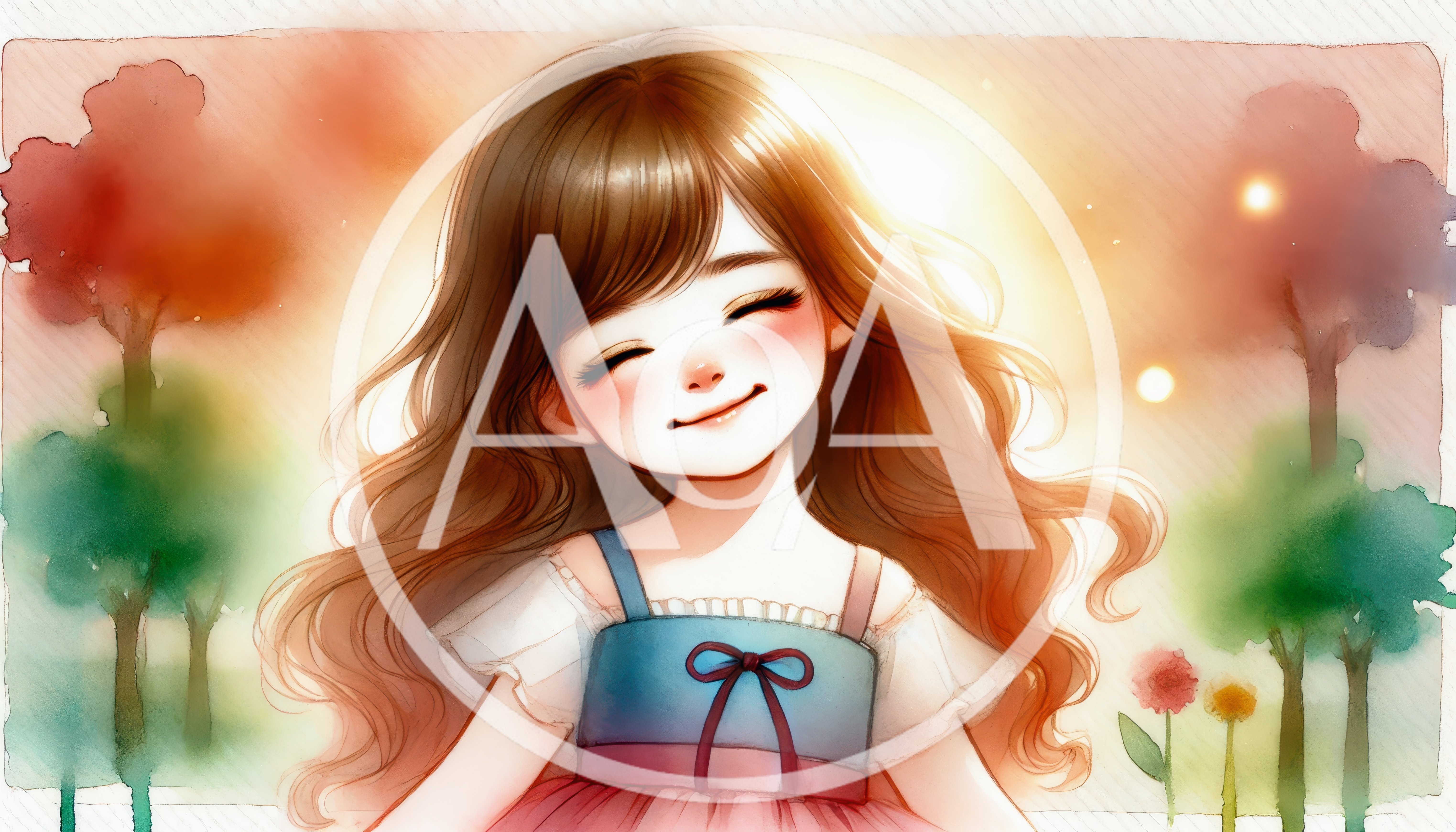 Watercolor Illustration Of A Smiling Young Girl