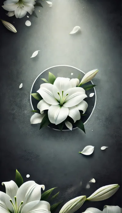 White Lily Flowers On Dark Textured Background