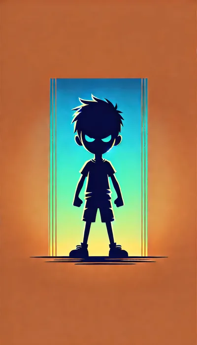 Silhouette Of An Angry Boy Standing In A Doorway