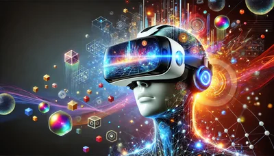 Futuristic Humanoid Wearing Virtual Reality Headset
