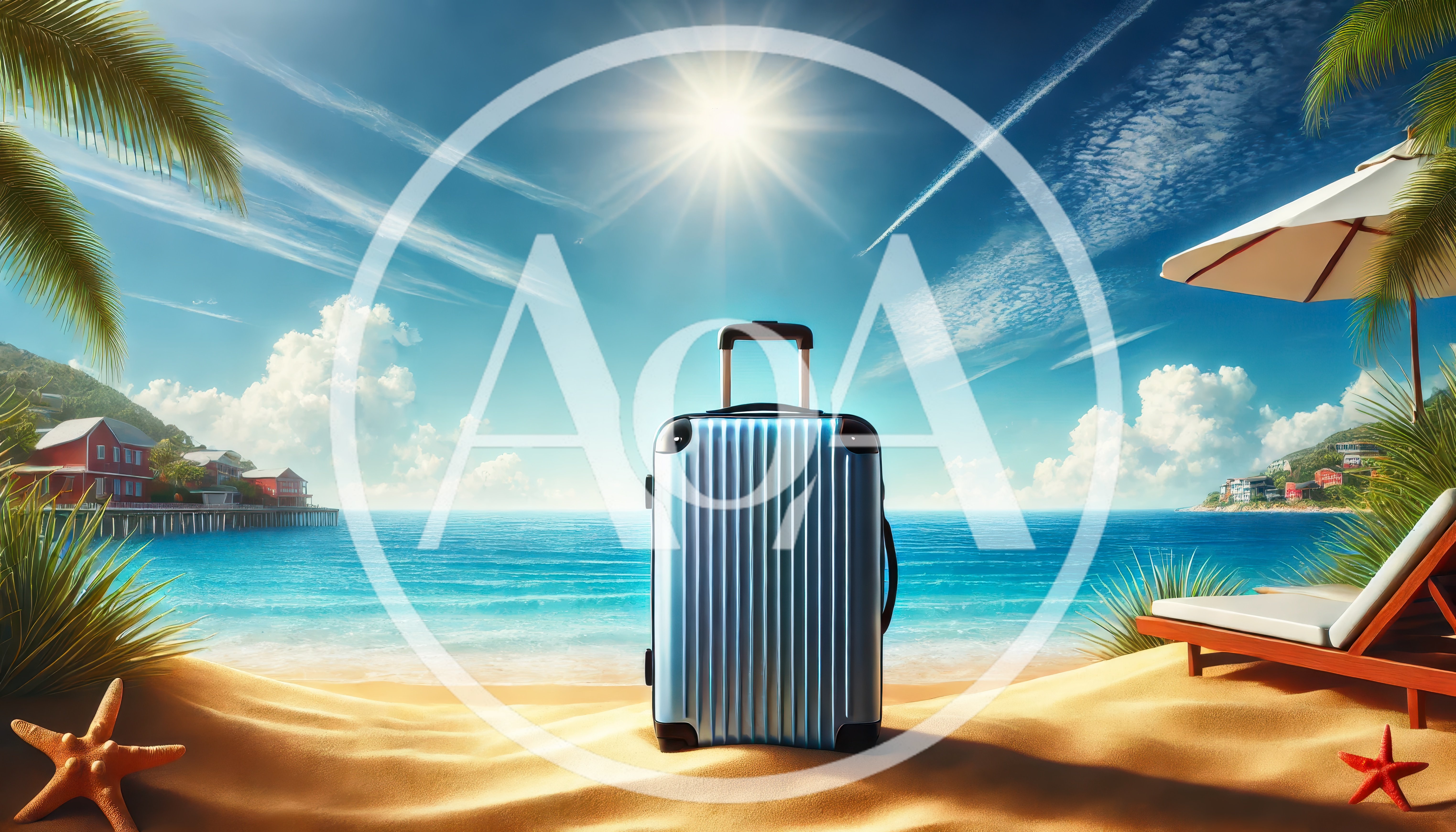 Blue Suitcase Standing on Tropical Beach
