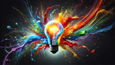 Light Bulb Exploding With Vibrant Colorful Paint Splashes