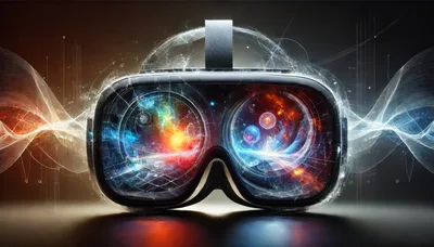 Futuristic Virtual Reality Headset With Cosmic Digital Display