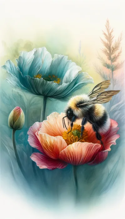 Bumblebee Pollinating A Vibrant Poppy Flower