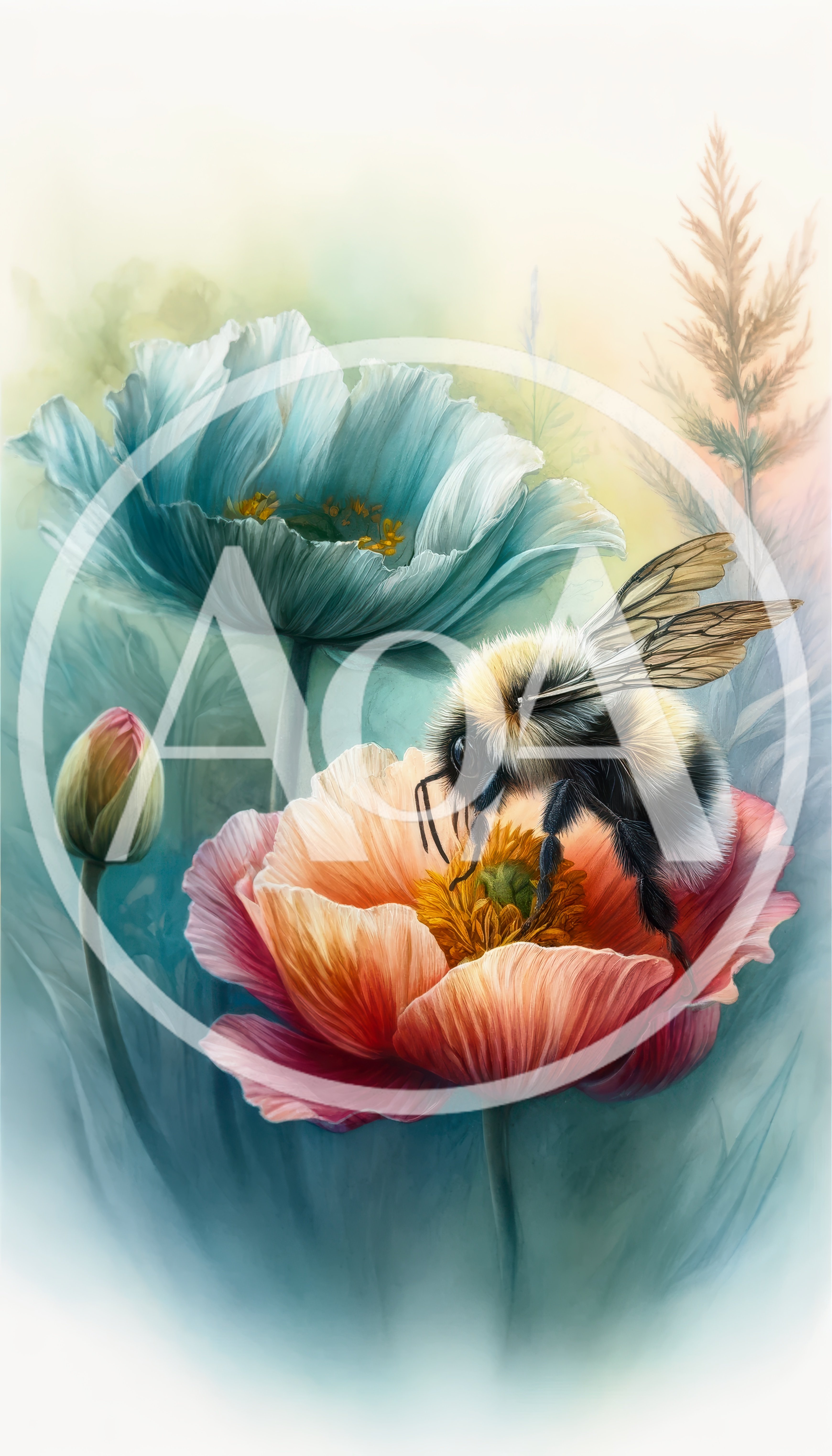 Bumblebee Pollinating A Vibrant Poppy Flower