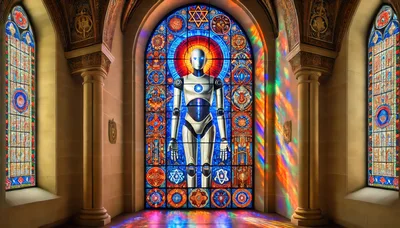 Stained Glass Window Featuring A Futuristic Robot