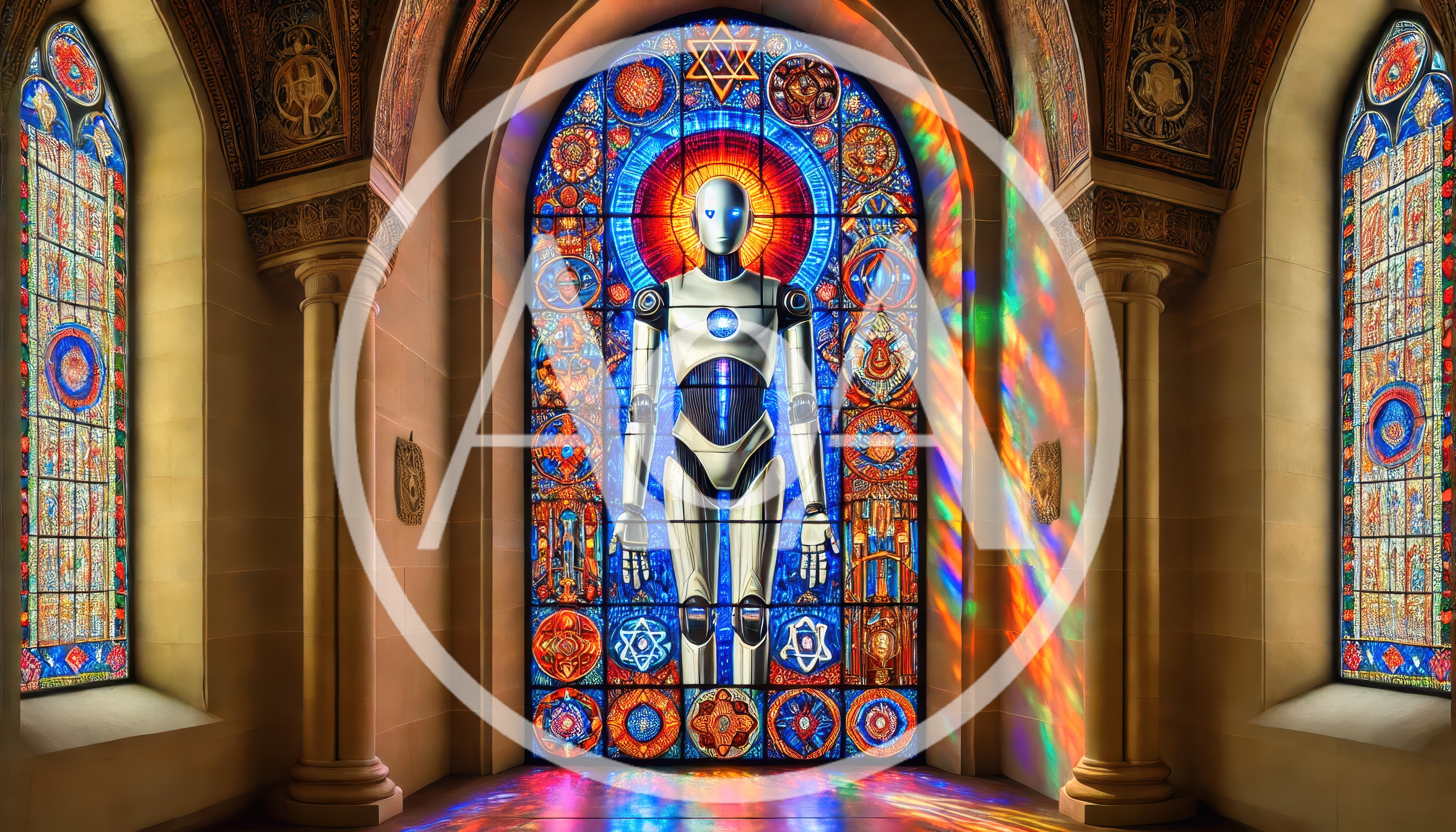 Stained Glass Window Featuring A Futuristic Robot