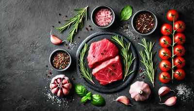 Raw Beef Steaks With Herbs And Spices