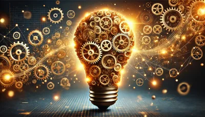 Glowing Light Bulb Made Of Golden Mechanical Gears