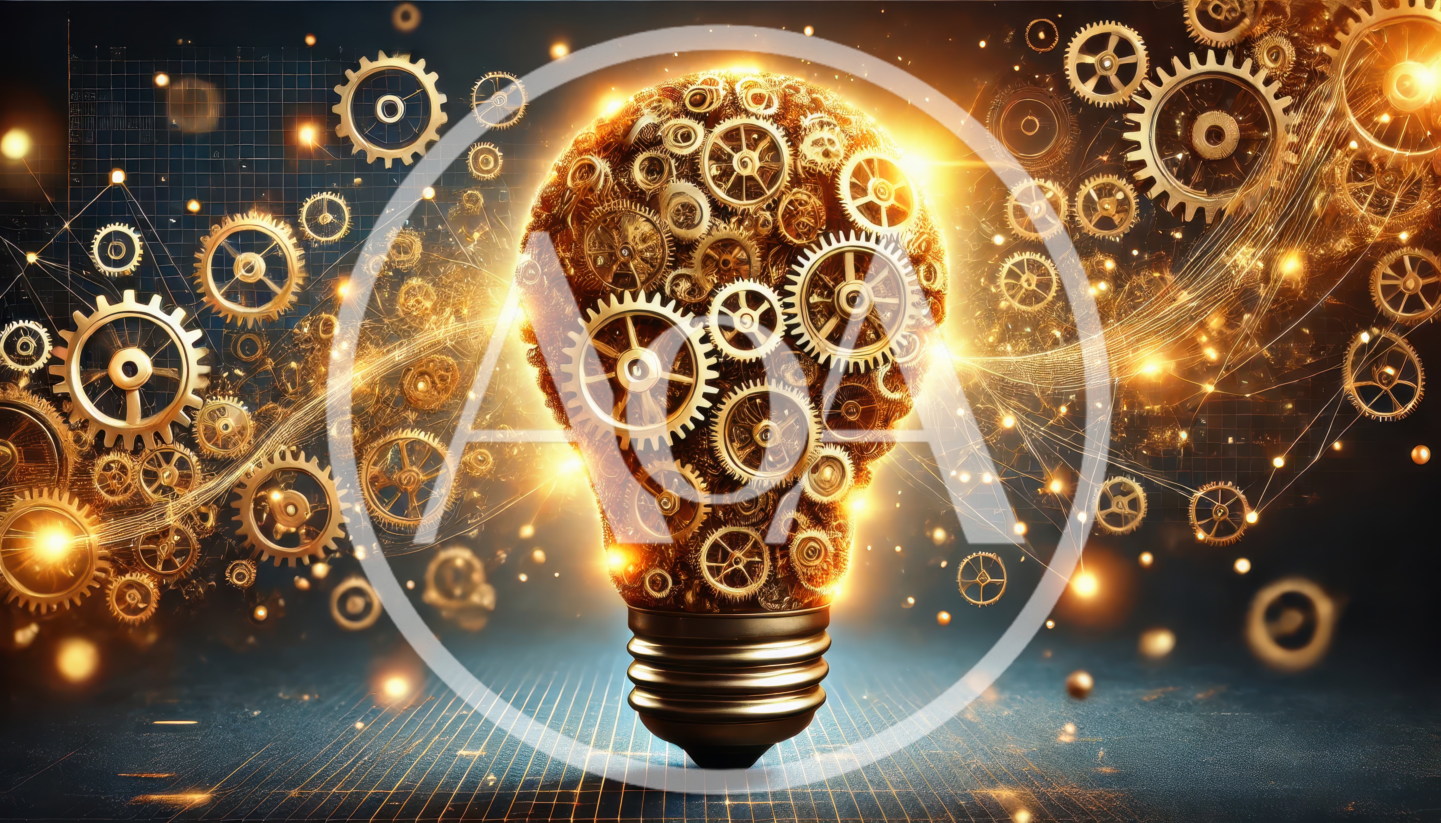 Glowing Light Bulb Made Of Golden Mechanical Gears
