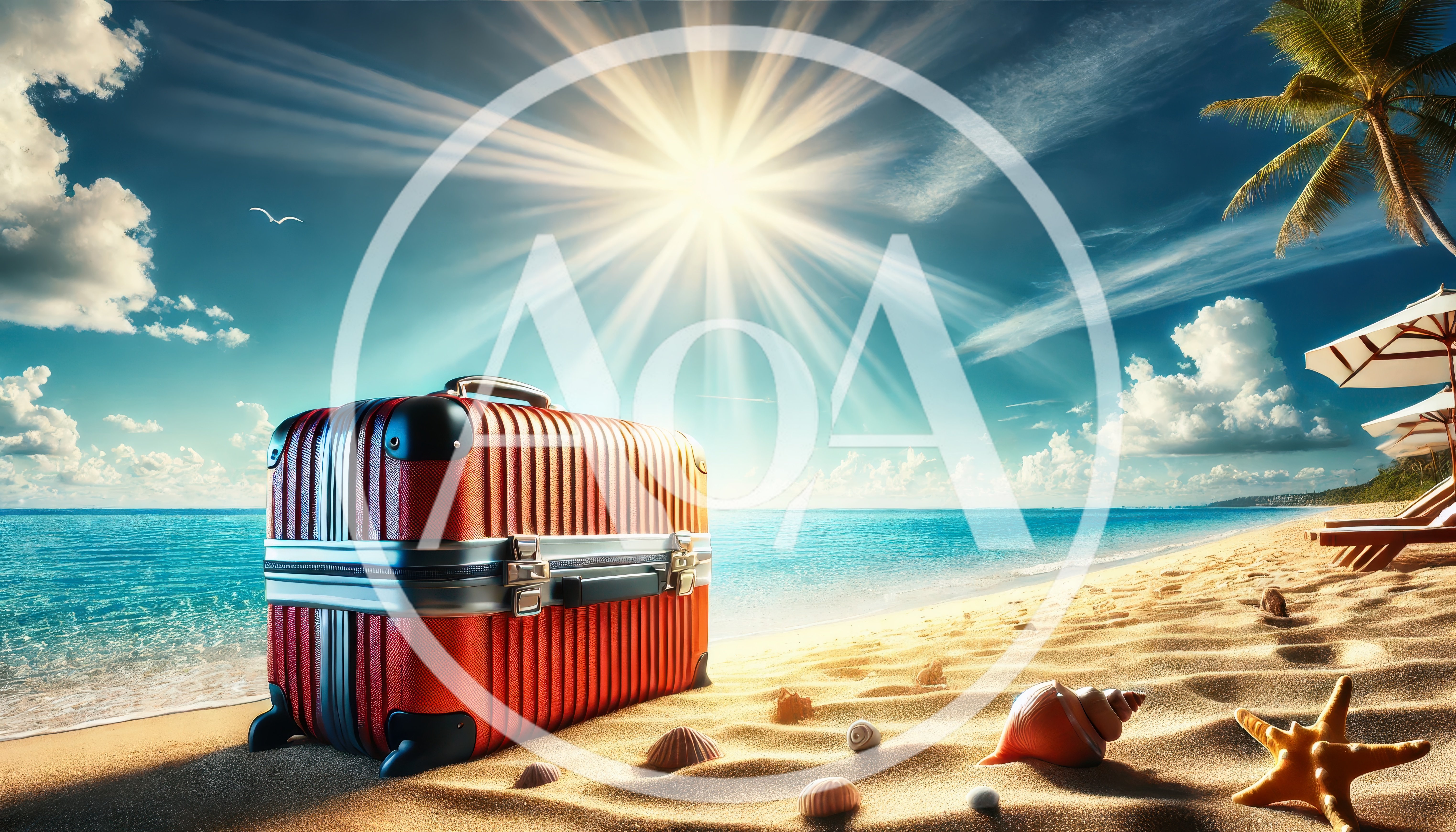 Red Suitcase On A Sunny Tropical Beach
