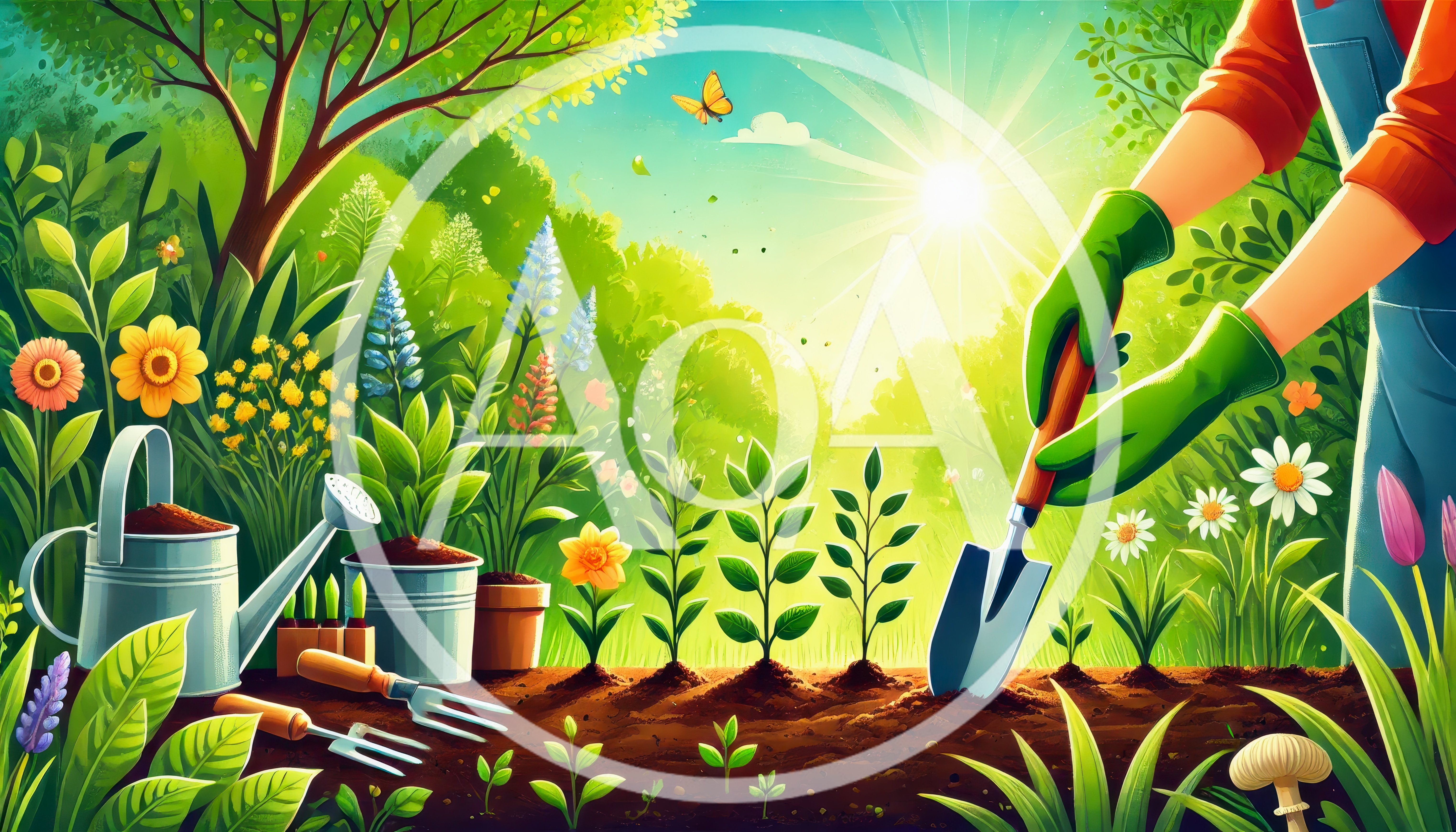 Gardener Planting Young Seedlings In Sunny Garden
