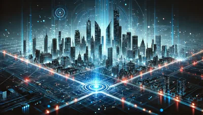 Futuristic Cyberpunk Cityscape With Glowing Digital Infrastructure