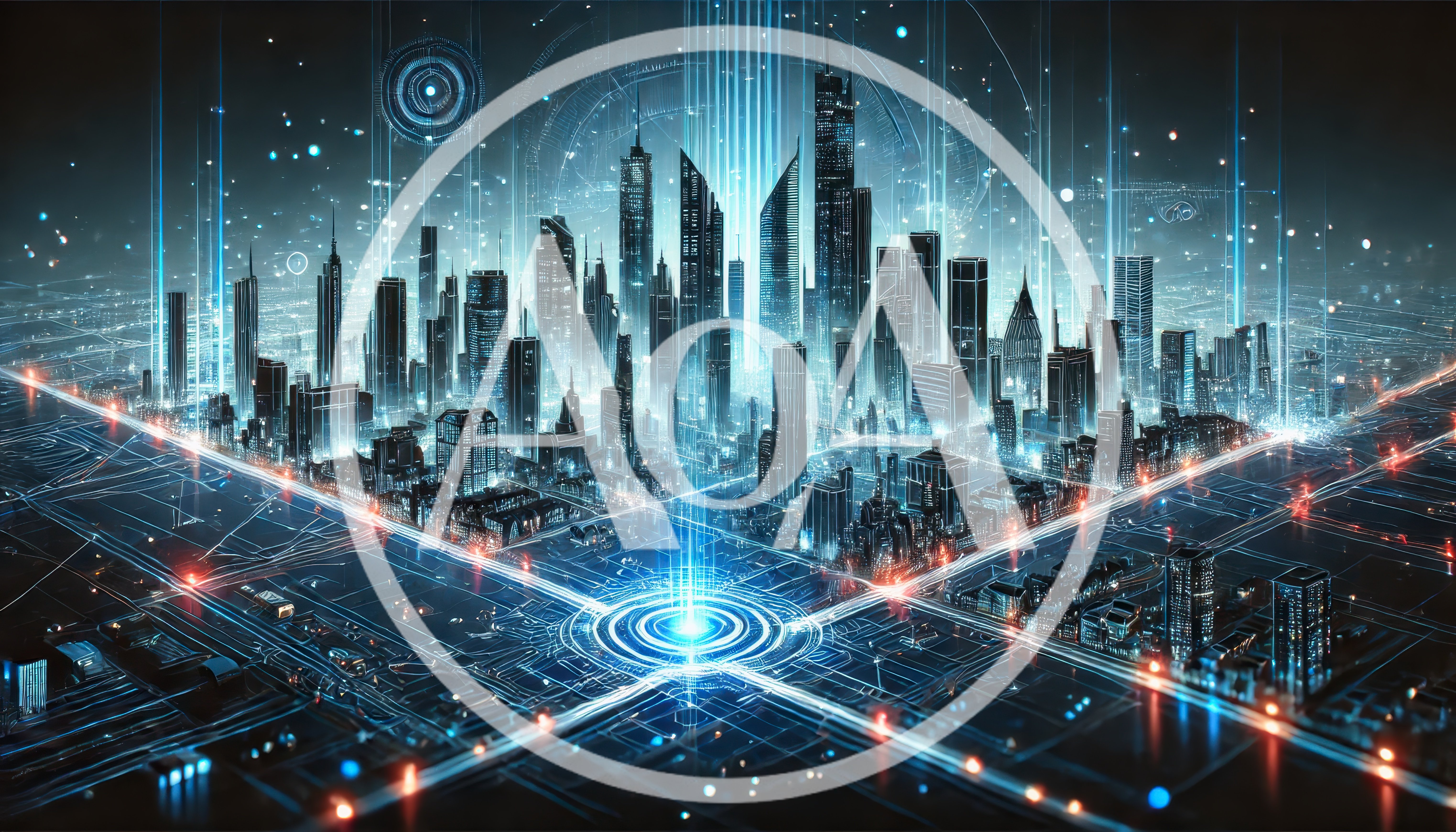 Futuristic Cyberpunk Cityscape With Glowing Digital Infrastructure